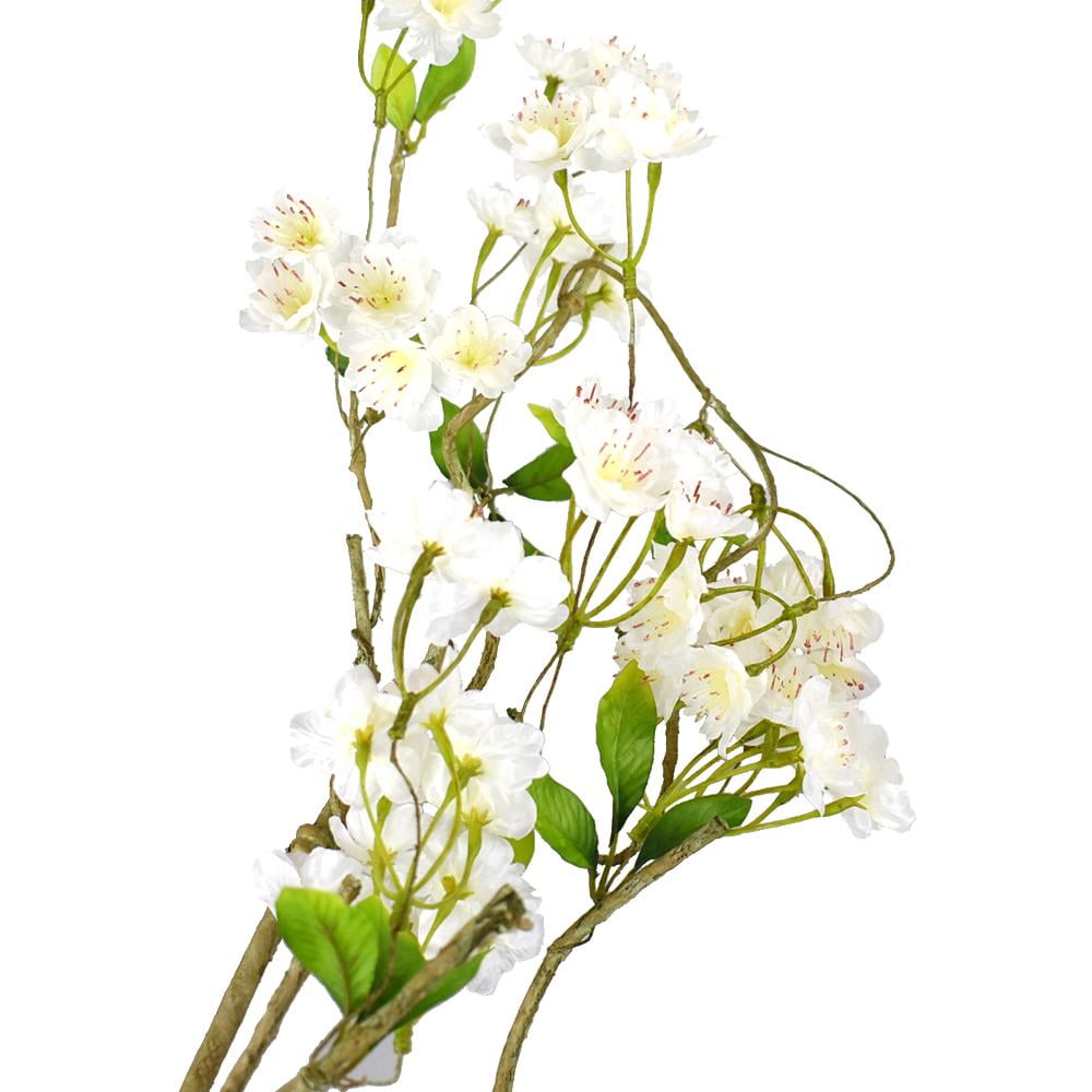 Long Silk Cherry Blossom Flowers Vine, White, 24Inch