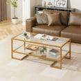 thumbnail image 6 of 2 Tier Tempered Glass Coffee Table, Rectangle Modern Center Table with Metal Frame, Glass Accent Table Open Storage Shelf for Living Room, Office, Golden, 6 of 9