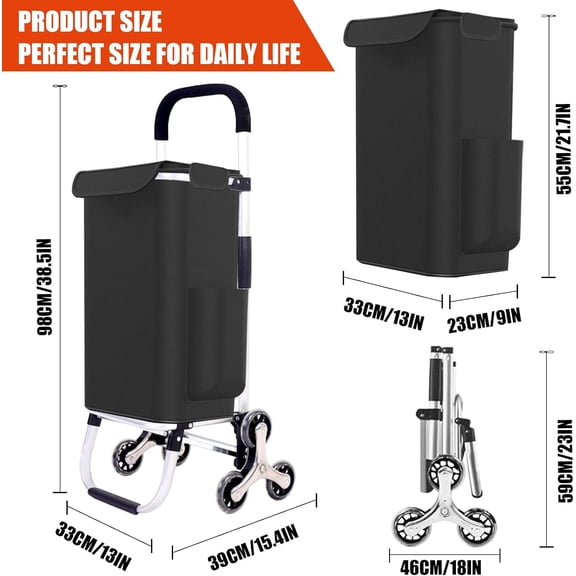 2 in 1 Shopping Cart for Groceries, 110 lbs Grocery Cart on Wheels, Foldable Shopping Cart with 6 Wheels, Load-Bearing Hand Truck with Black Waterproof Bag for Shopping, Camping, Garden