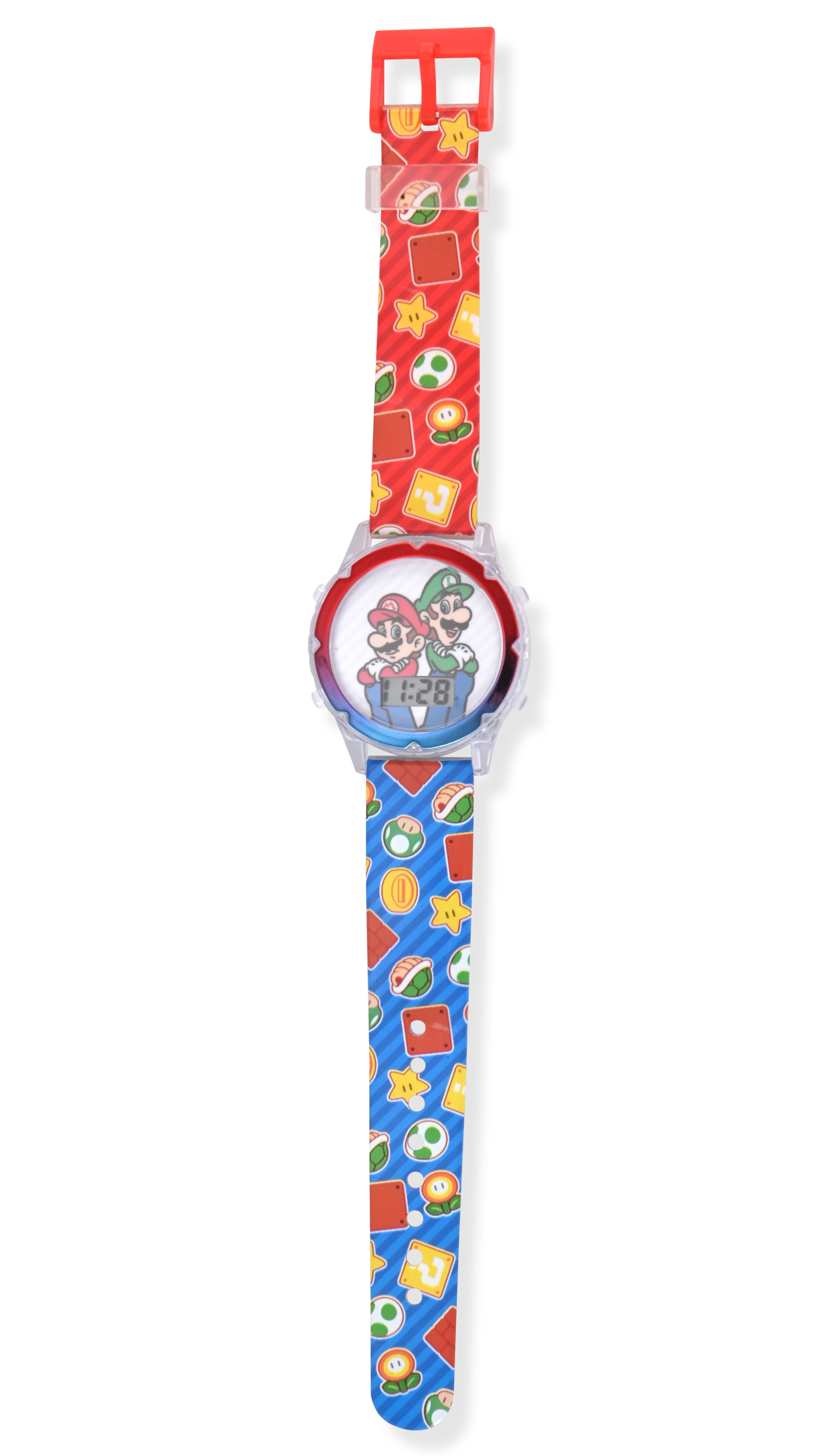 Nintendo Super Mario Brothers Unisex Child Red and Blue 2pc LCD Watch and Flashlight Set, GSM40095WM