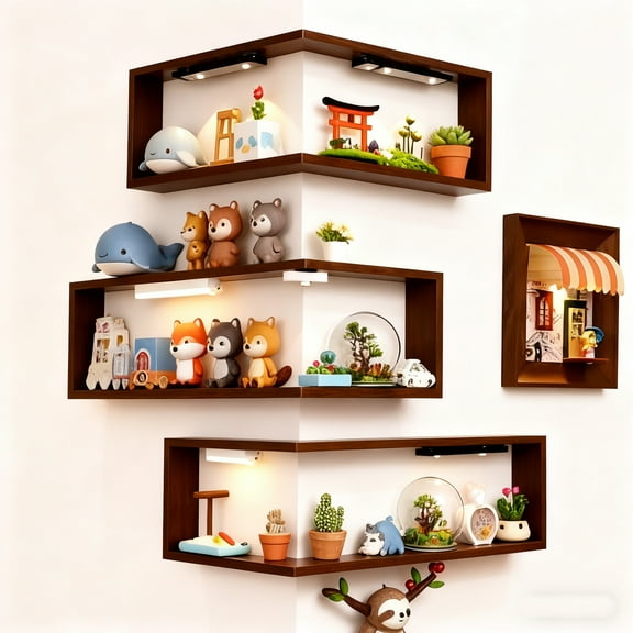 Corner Floating Shelves, Floating Shelves Unit, Wall Mounted Storage, Modern Home Decor, Space Saving Organizer, Two-Tier Design, Easy Installation, Living Room Office [Only 1pc]