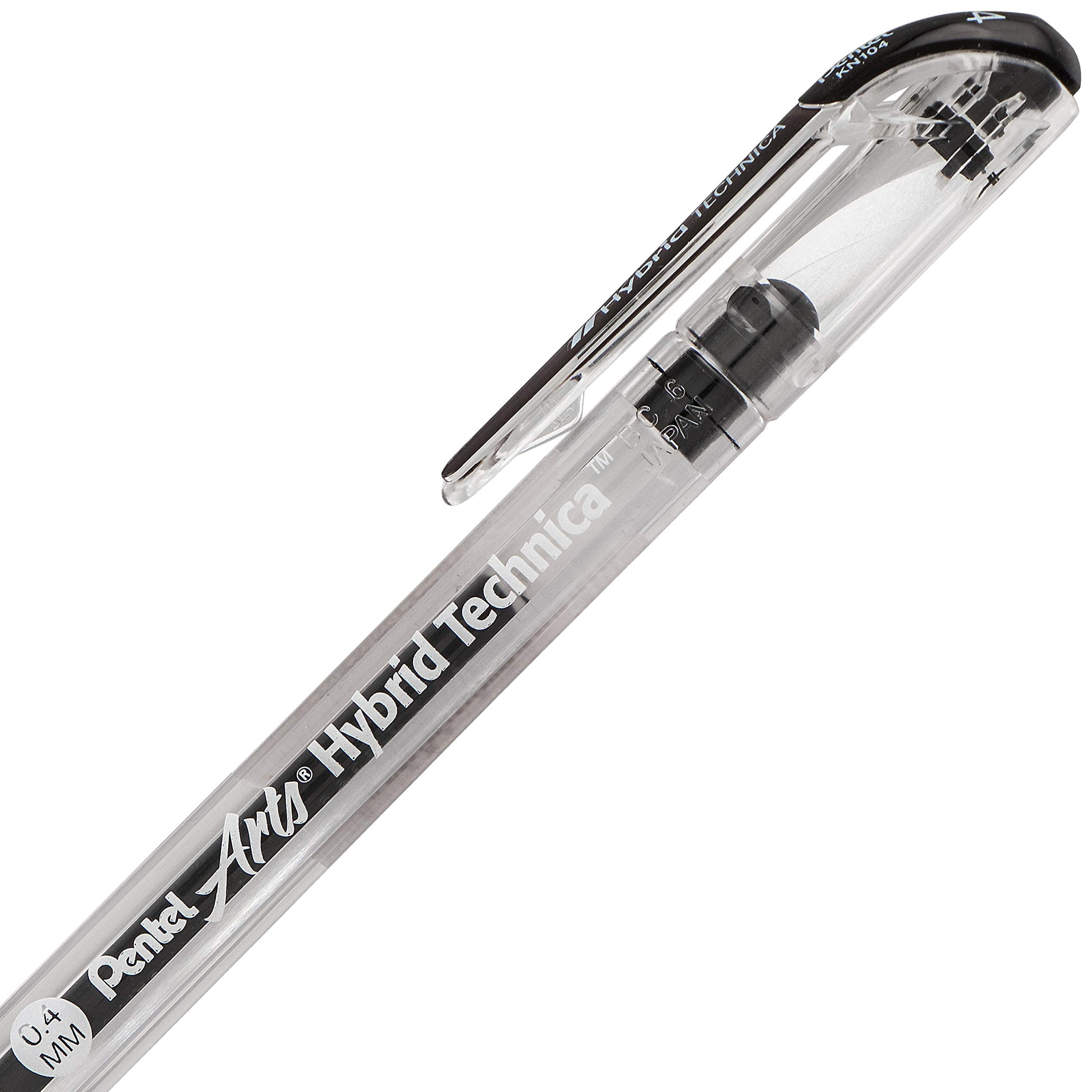 Pentel Arts Hybrid Technica 0.4 mm Pen, Ultra Fine Point, Black Ink, Box of 12 (KN104-A)