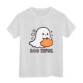 thumbnail image 5 of Pandaie Halloween Clothes for Teen Girls Simple Pattern Short Sleeve Shirts Tops Toddler Kid Boys Basic Festival Wear White,9-10 Years, 5 of 6
