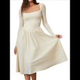 thumbnail image 2 of Vestido Midi Informal de Larga con Cuello Cuadrado para Mujer, Moda de y Otoño Albaricoque L, 2 of 10