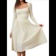 thumbnail image 2 of Vestido Midi Informal de Larga con Cuello Cuadrado para Mujer, Moda de y Otoño Albaricoque L, 2 of 10