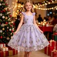thumbnail image 6 of Girls Tulle Princess Dresses Trendy Embroidery Flower Lace Ruffle Spaghetti Gown for Pageant Wedding Birthday Party Graduation Dance Prom Purple 5-6 Years, 6 of 6
