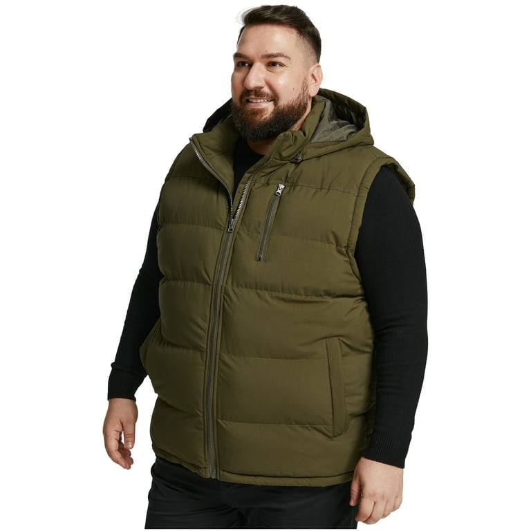 Soularge Men's Big and Tall Winter Casual Multi Pockets Utility Vest with  Hood Army Green 6XL