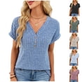 thumbnail image 1 of QIUOMBBP Chemises d'Été pour Femmes Henley Manches Courtes Col Rond T-Shirts en Tricot Côtelé Ample Décontracté pour Sortir Bleu TG, 1 of 1