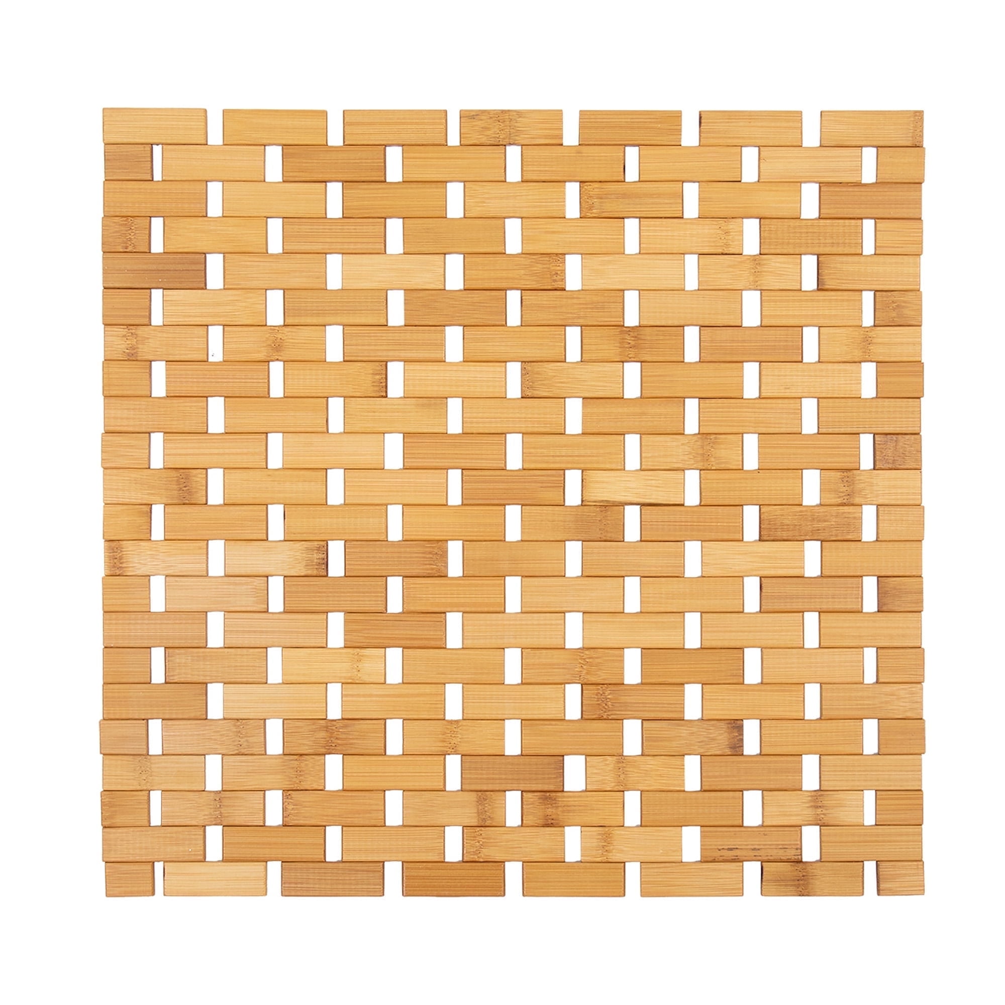 Evideco French Home Goods Square Natural Bamboo Bathroom Mat - Non Slip Bath Mat - Perfect for Shower, Spa, Sauna and Bathroom Decor - Foldable Duckboard, 18 x 18 inches, Light Brown