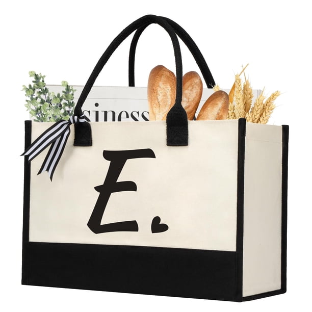 shenee Bolsa de lona con inicial, bolsa de yute de playa personalizada, regalo para mujeres, vacaciones, amigos, regalo de cumpleaños, boda, Año Nuevo