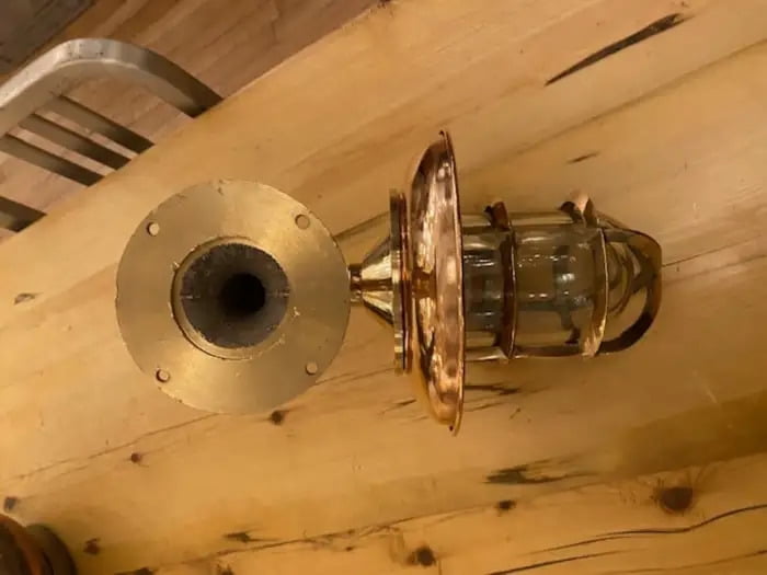 Solid Brass Nautical Sconce with Copper Shield & Glass Globe – 90 Degree Wall Fixture