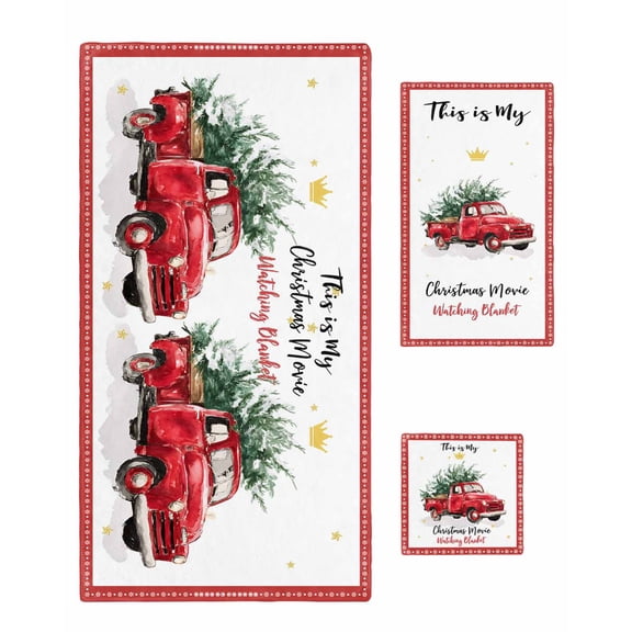 Red Christmas Truck Bath Towels for Bathroom Set,Luxury Microfiber Towels Gifts for Women,Quick Dry Beach Hand Hair Face Towel and Dish Washcloth,Winter Xmas Trees Snowflake Holiday Towels Set