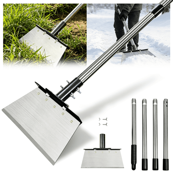 Multifunctional Garden Cleaning Shovel, Heavy Duty Steel Flat Shovel with 59" Adjustable Handle, Snow Ice Scraper, Outdoor Spade Tool for Weeding, Lawn Edging, Digging, Ice Removal