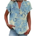 thumbnail image 2 of Jjayotai Women Hawaiian Shirt, Soft Cool Summer Hawaii Tshirts, Beach Tropic Print V Neck Button up Tops, Floral Short Sleeve Tops, Womens Polo Shirts Plus Size Light Blue^1 M, 2 of 5