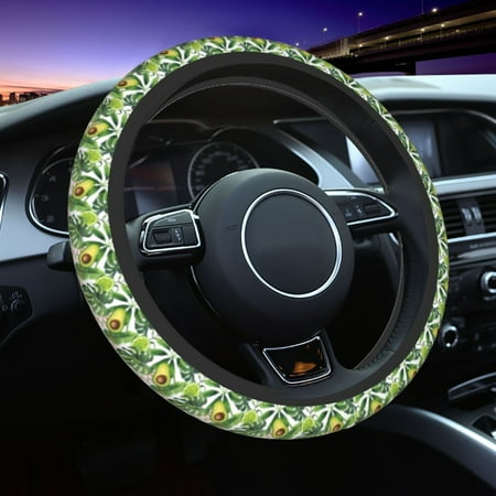 Elastic Steering Wheel Cover Watercolor Green Tropical Stretch Thickening Car Steering Wheel Cover Women Men Steering Wheel Protector Universal 15 in