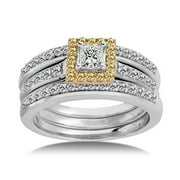 1 Carat White and Natural Yellow Diamond Bridal Set