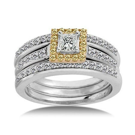 1 Carat White and Natural Yellow Diamond Bridal Set