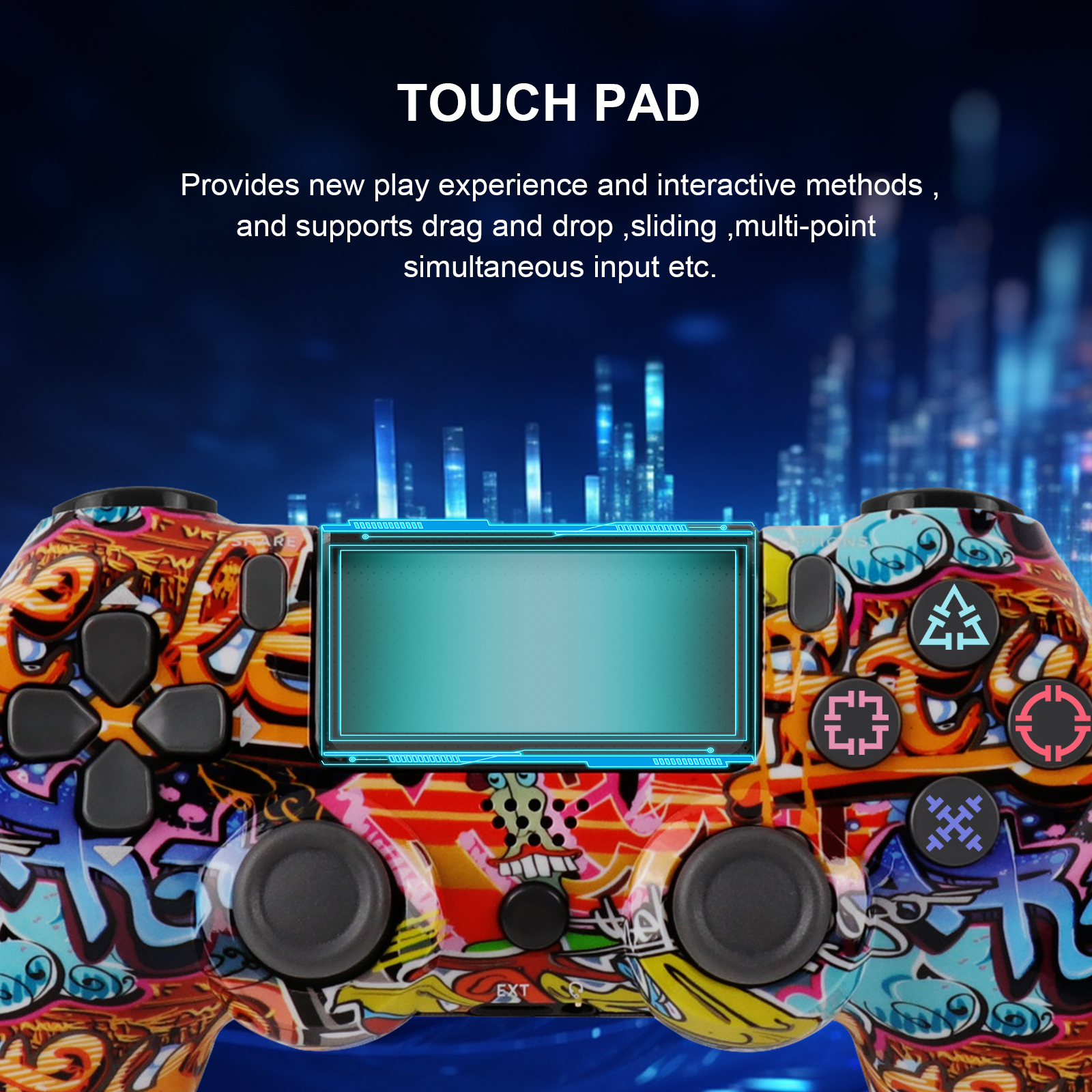 Wireless Controller for PS4, Remote Control Compatible with Playstation 4/PS4 Slim/PS4 Pro/PC (Graffiti)