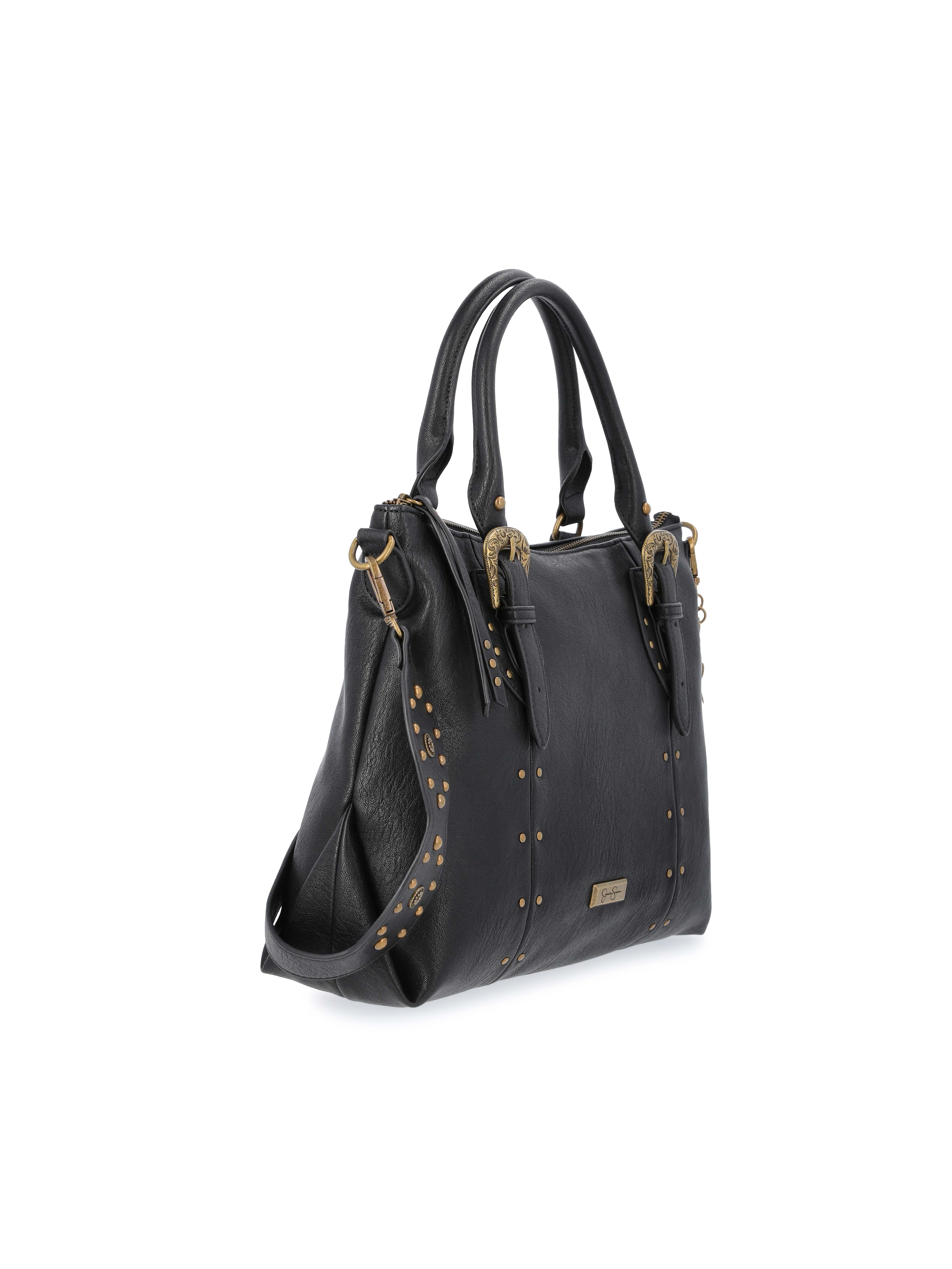 Jessica Simpson Women's Daphne Studded Faux Leather Satchel Handbag, Meteorite Black