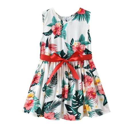 

UHUYA Toddler Dress Kids Baby Girls Cute Summer Flowers Print Vacation Dress Suspender Skirt Floral Dress Red B 2-3 Years