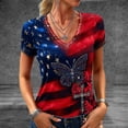 thumbnail image 2 of Mujeres de Manga Corta Tops Casual Suave Y Transpirable Poliéster V-Cuello de Impresión Blusa Top de Camiseta para el Aniversario Patriótico, Usabilidad de Múltiples Ocasiones, 2 of 5
