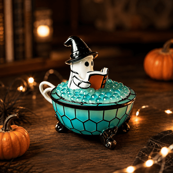 Cmunyle Halloween Ghost Bubble Bath Lamp with Reading Ghost Design Soft Glow Night Light for Bathroom Counter Bedside Table Desk and Halloween Decor