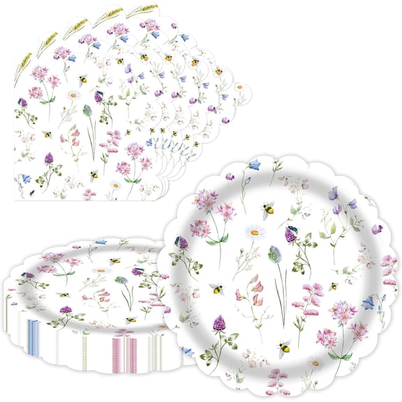 Spring Wildflower Paper Plates and Napkins 40 Pcs Party Supplies Floral 9inch Plates Disposable Tableware Decorations for Baby Shower Birthday Picnic Wedding Tea Party, Serve 20