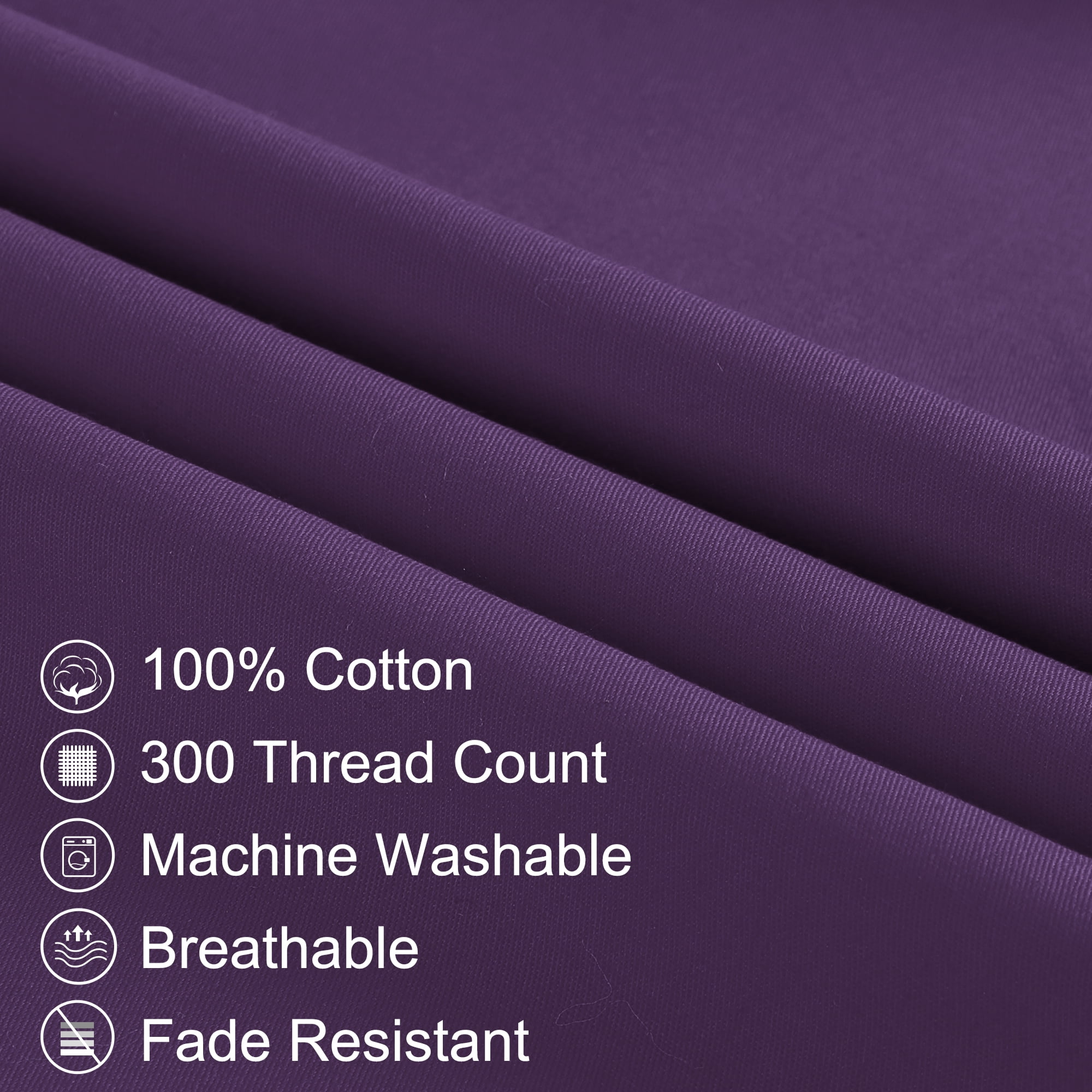 3 Pack Breathable Egyptian Cotton Body Pillow Covers, 20" x 54", Deep Purple