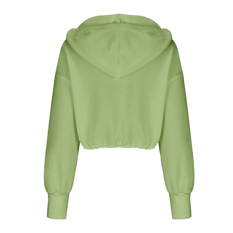 Loose Sleeve Hoodie for Women Half Zip V Neck Crop Pullover with
