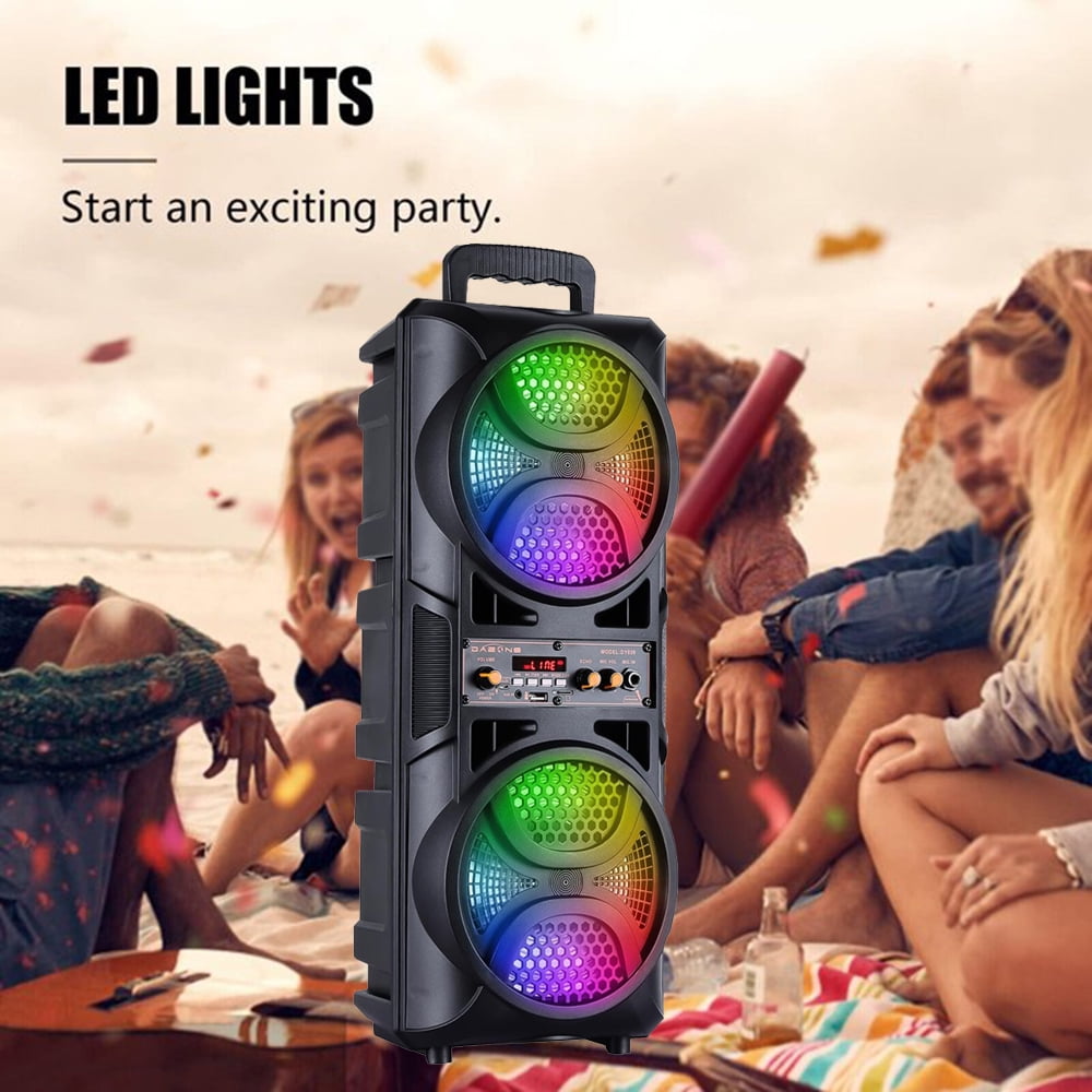 RIDWIND 3000W Peak Power Wireless TWS Portable Loud Party Bluetooth Speaker with Dual 6.5" Woofer LED Colorful Lights Microphone Remote Control Support FM/TF/USB/AUX