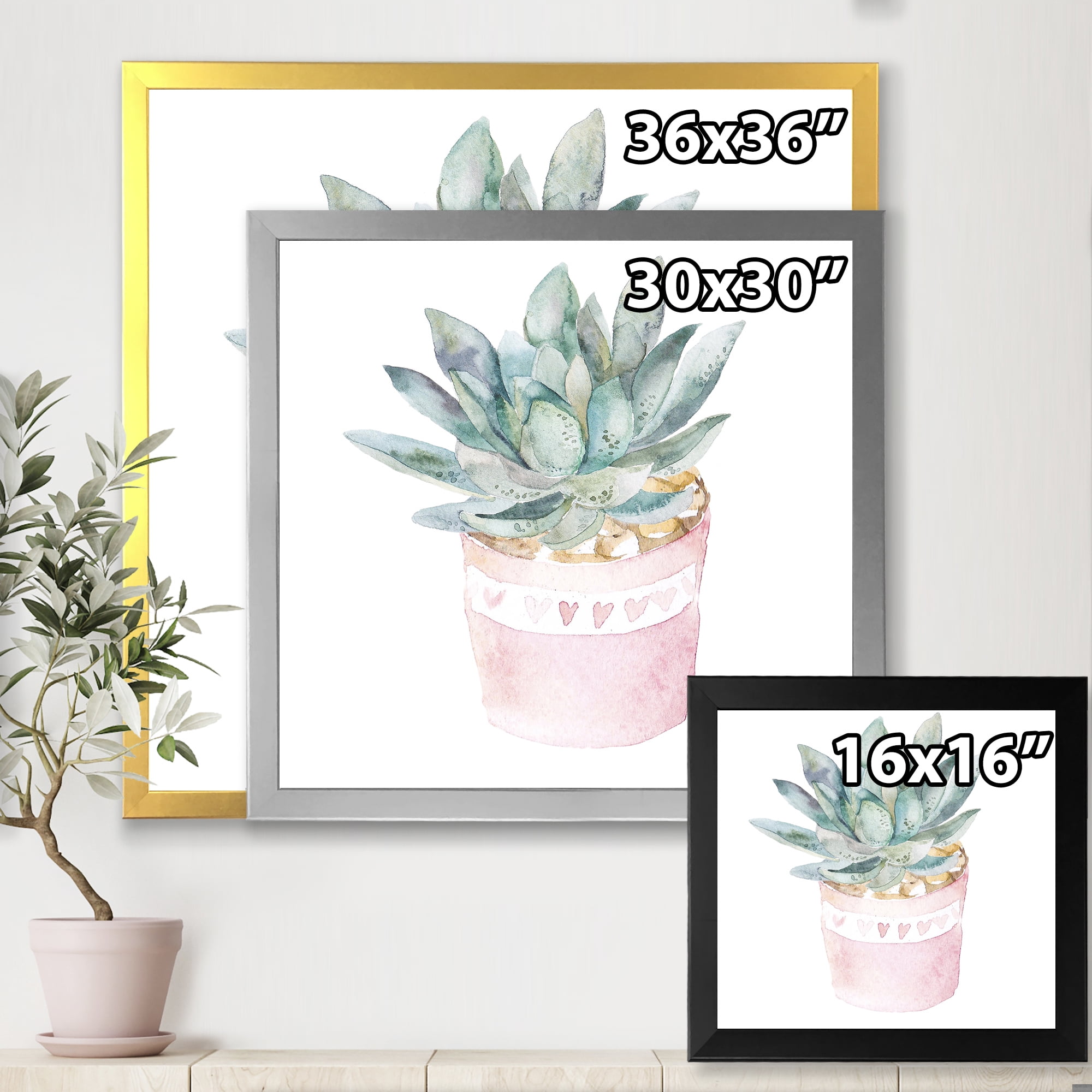 Designart 'Succulent and Cactus House Plants II' Farmhouse Framed Art Print