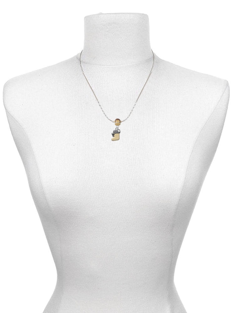 Delight Jewelry Two-tone 3-D Stocking with Clear Crystal Mia Monkey Charm Necklace