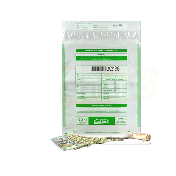 500 Sacs de Dépôt Bancaire Inviolables Cashier Depot, 12 Pouces x 16 Pouces Blanc/opaque, Numérotation Sérialisée, Code-Barres, Fermeture à Pression et Scellage (500 Sacs)