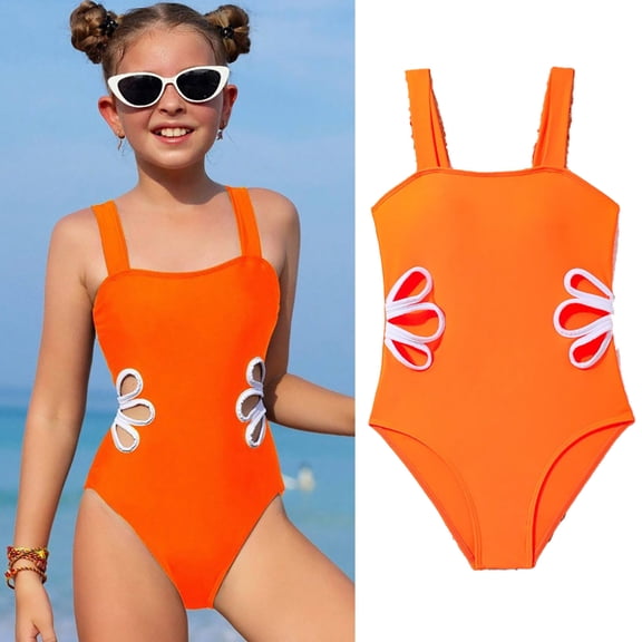 Girls Swimsuits Cut Out 1-Piece Bathing Suits Quick Dry Summer Swimwear with Solid Color Swimming Suit for Girls 10-11 Years