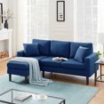 thumbnail image 1 of Sectional Sofa with Ottoman, Modern Fabric Upholstered L-Shaped Couch with 2 Pillows, Sofa Chaise Sleeper with Sturdy Wood Legs, 3-Seat Sofa for Small Space Living Room Apartment, Navy Blue, 1 of 1