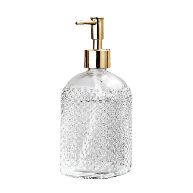 400ml Transparent Square Glass Hand Sanitizer Bottle, Press Type Shower Gel Lotion Empty Bottle, Suitable For Kitchen, Bathroom