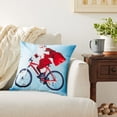thumbnail image 3 of Violet Linen Seasonal Christmas Santa Claus Actions Pattern, Polyester, Super soft feel faux suede fabric, digital print, Santa Clau Bicycle, 18 Inch by 18 Inch, Decorative Throw Pillow, 3 of 6
