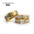 thumbnail image 3 of His and Hers Wedding Ring Sets Couples Rings Yellow Gold Plated Square White Cz Titanium band, 3 of 6