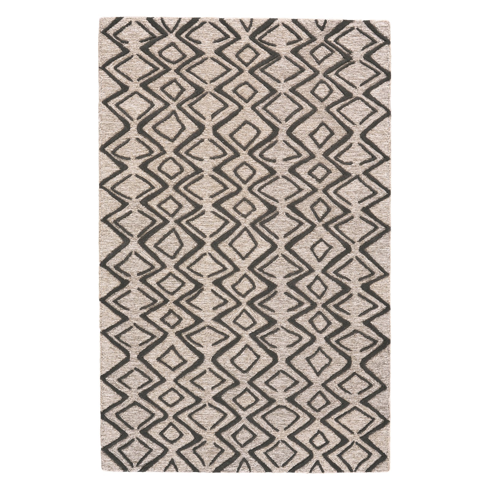 Fadden Minimalist Diamond Wool Rug, Warm Taupe/Black, 2ft x 3ft Accent