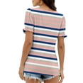 thumbnail image 5 of WHLBF Womens Tops Square Neck Stripe Printing Casual Neck Loose Short Sleeve T-shirt Pink L, 5 of 5