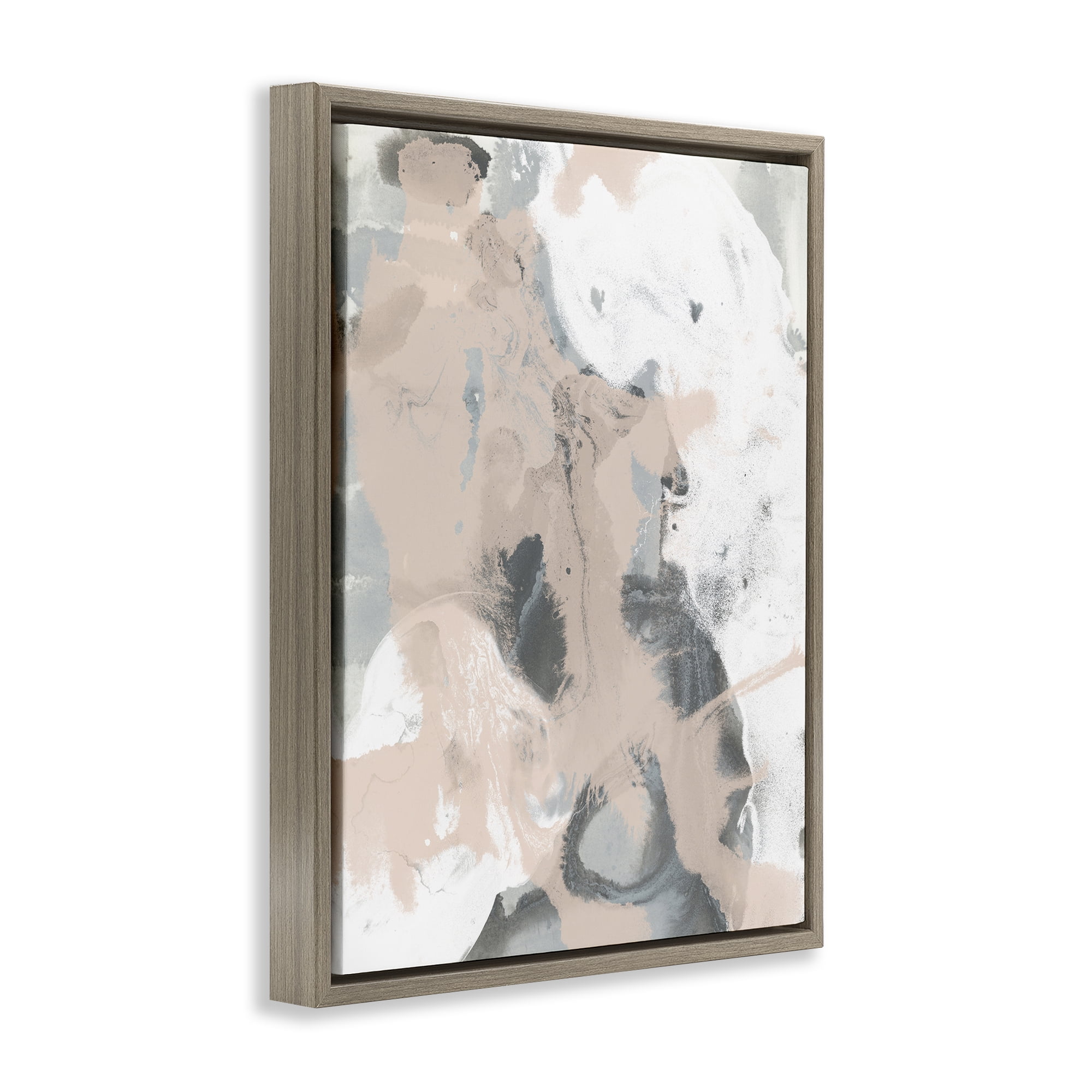 Stupell Industries Beige & Grey Splash Abstract Painting Brown Floater Framed Canvas Art Print Wall Art, 25 x 31