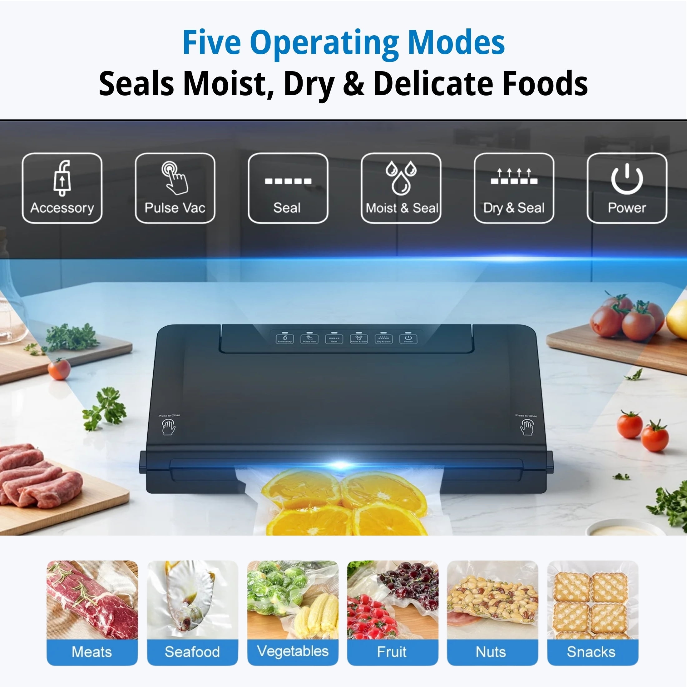 Mainstays 64-Piece Food Vacuum Sealer Starter Kit with 50 Bags & 7 Rolls, Complete Vacuum Sealing System for Airtight Food Storage