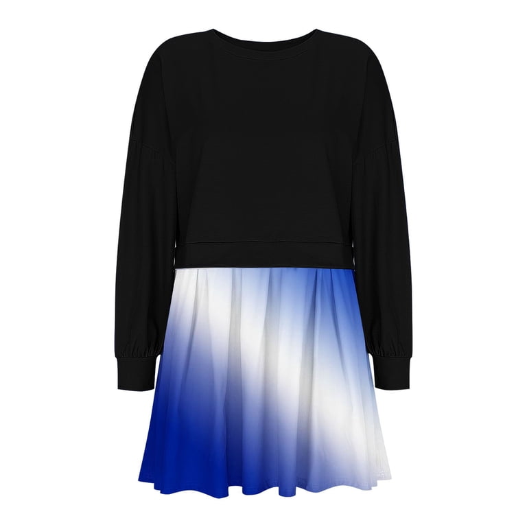 Tumotour Sweatshirt Dress For Women Print Crew Neck Loose High Low Tunic  Dress Shoulder Drop Long Sleeve Vacation Lounge - Walmart.com