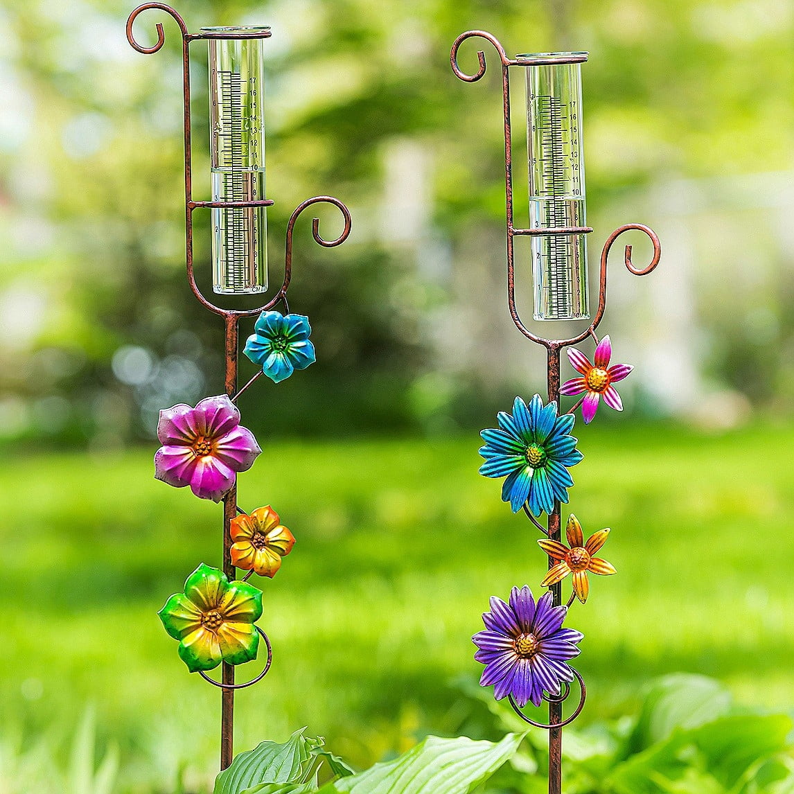 Evergreen Flag Beautiful Pink and Green Climbing Flower Rain Gauge - 6 x 42 x 2 Inches
