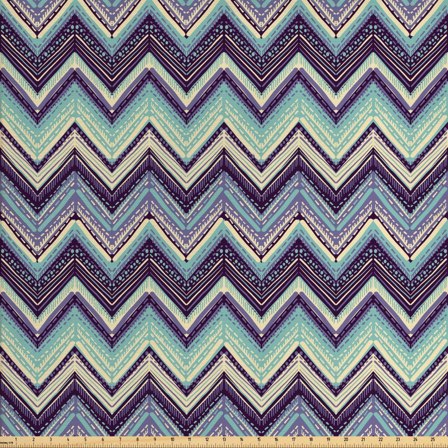 Ikat Fabric by the Yard, Ornamental Chevron Pattern with Retro Design