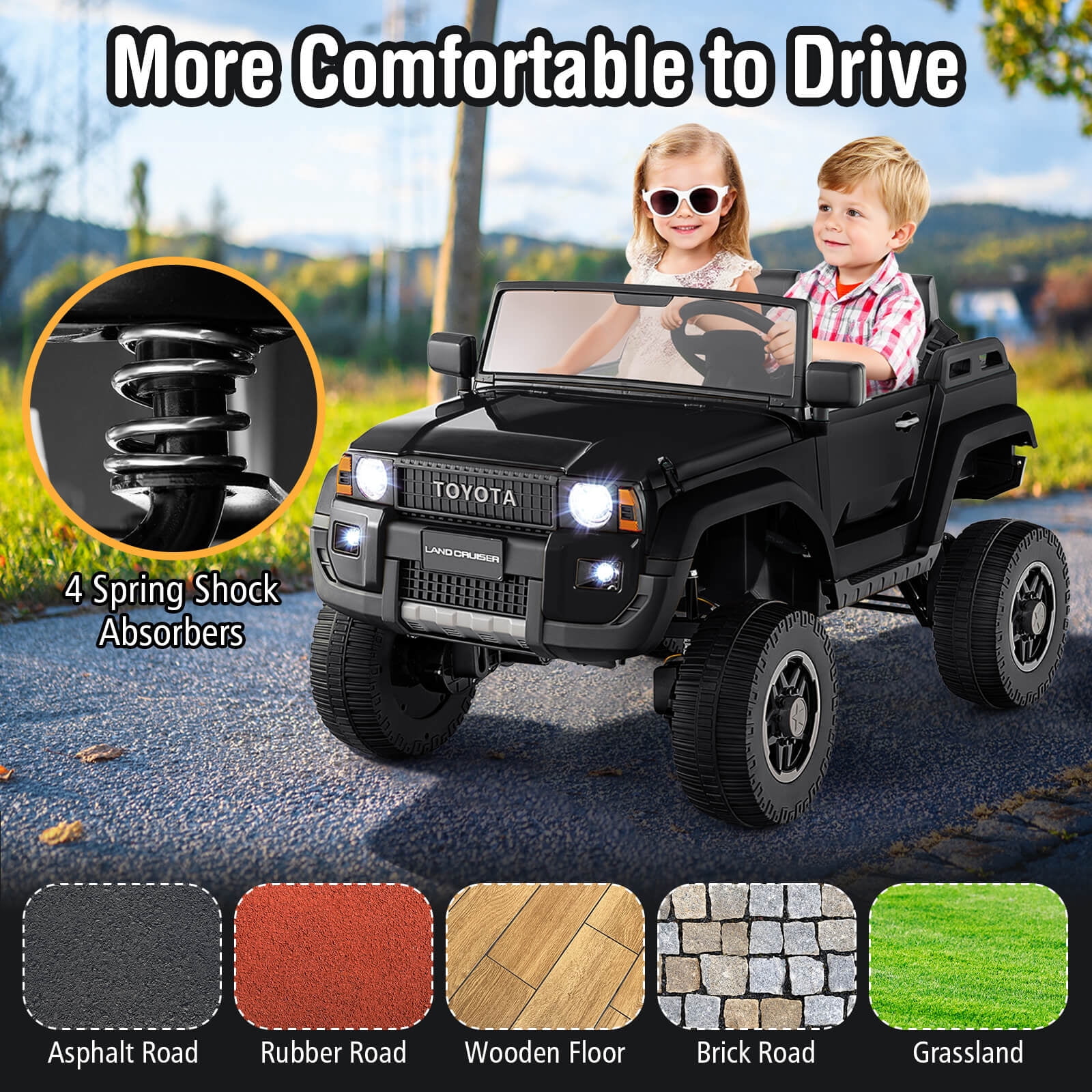 Costway 24V 2 Seater Ride on Car for Kids Licensed Toyota LC250 Ride on Truck with Remote Black