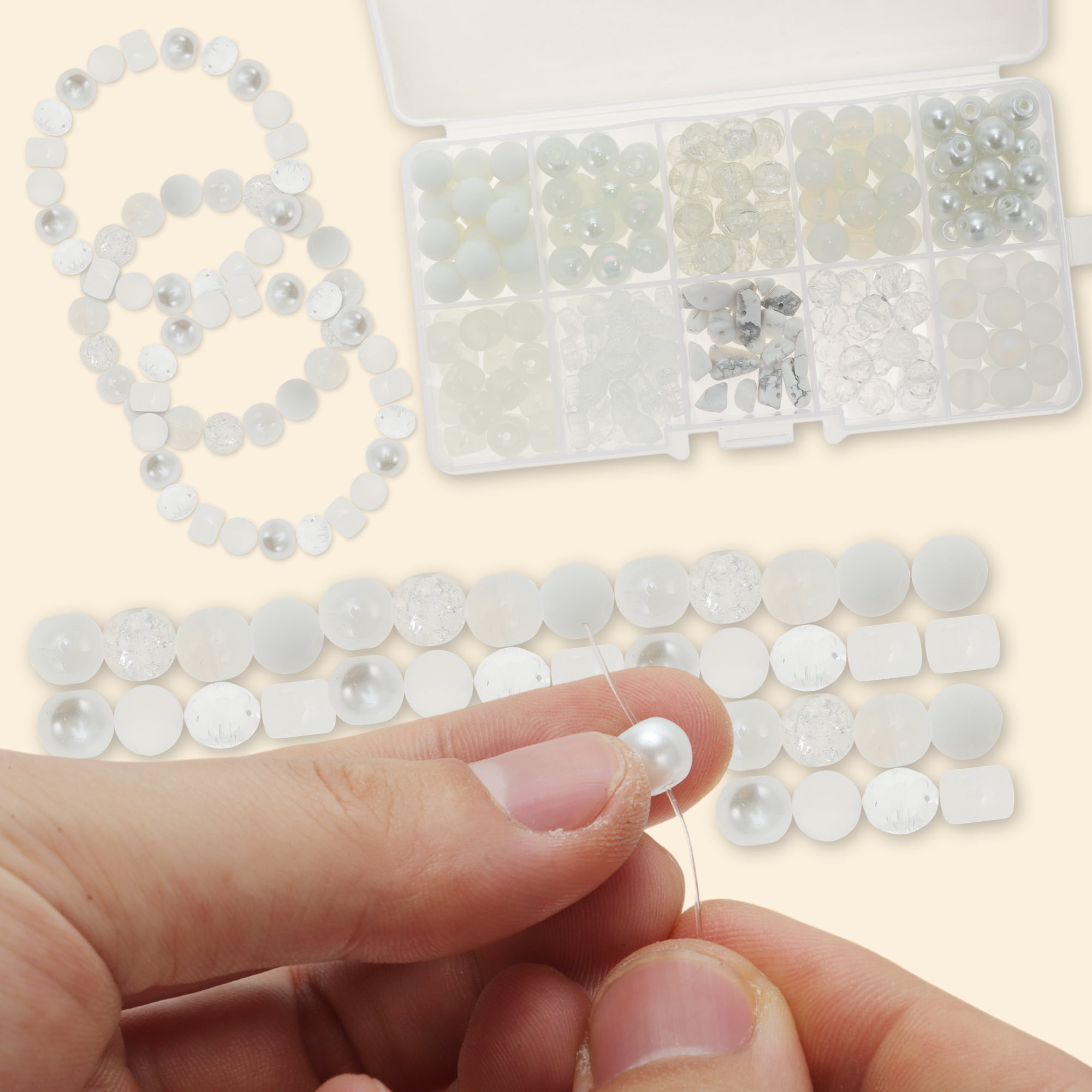 Unique Bargains 8mm Round Glass Beads for Bracelets, 200 Pcs for Jewelry Making White