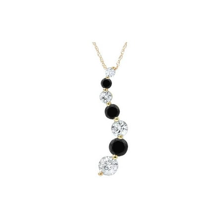 - 1/2ct Black & White Diamond Journey Pendant Yellow Gold