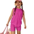 thumbnail image 7 of Girls' Clothing Sets Summer Outfits Size 7 Girls 2 Piece Outfits Cute Preppy Clothing Sets Casual Sleeveless Tee Top and Y2K Shorts Athletic Activewear Hot Pink 2-3 Years, 7 of 7