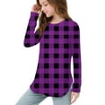 thumbnail image 6 of Fengqque Girls Long Sleeve Round Neck Plaid Print Shirts Curve Hem Side Slit Soft Tunic Tops T-Shirts Purple 3 Years, 6 of 6